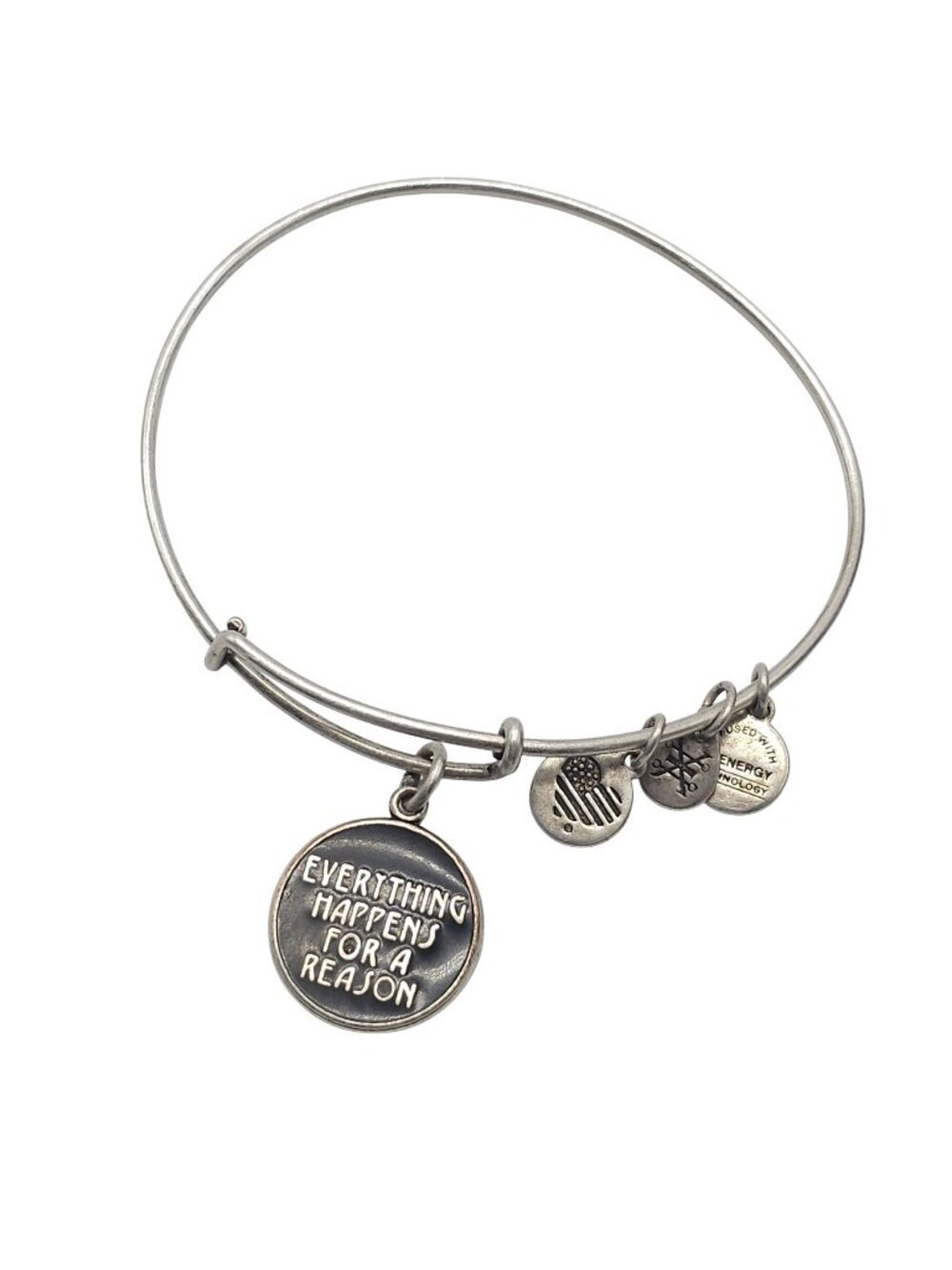Alex & Ani Silver "Everything Happens For A Reason" Charm Bangle Bracelet 2016